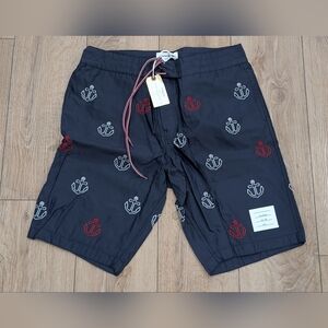 $950 Mens THOM BROWNE Embroidered Anchor Swim Board Shorts Trunks Navy 1 - Small